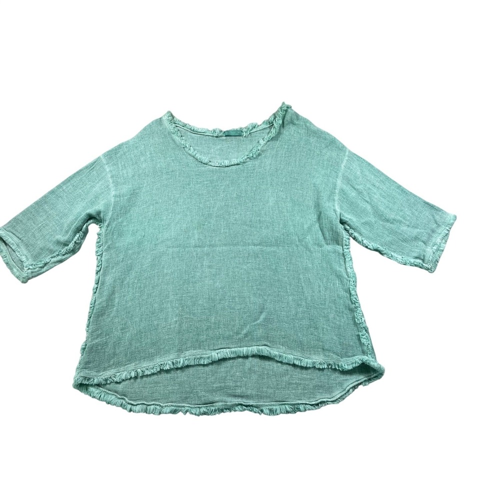 Made in Italy Mint‎ Green Linen Cotton Fringe Trim Top Sweater Size Medium
